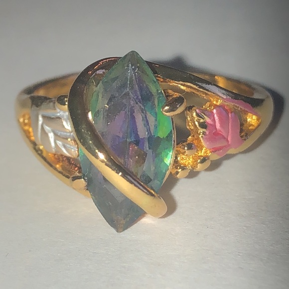 Vintage Mystic Rainbow Multicolor Gemstone Gold Tone Ring - Picture 1 of 7